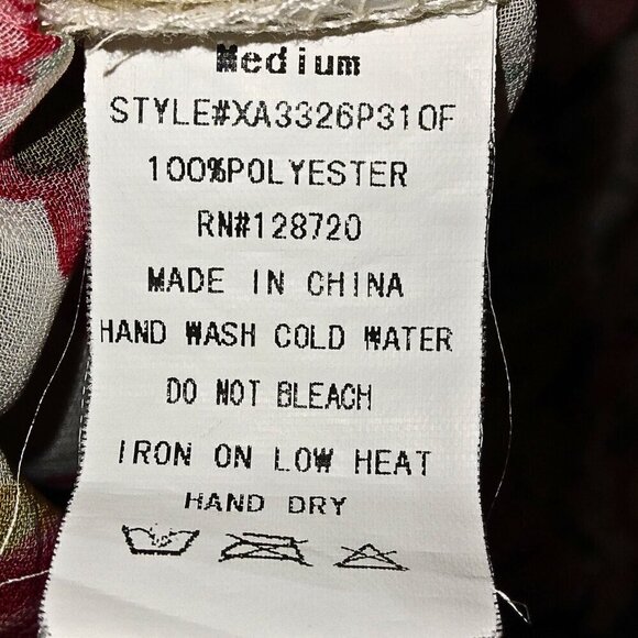 JUN & IVY WOMEN'S CREAM & FLORAL HI - LO BLOUSE W/ROLL UP TAB SLEEVES - SIZE M - Picture 9 of 9